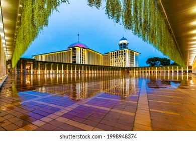 Jakarta, Indonesia - CIRCA June 2021: Exterior of Istiqlal Mosque, Jakarta, Indonesia; at sunset or blue hour