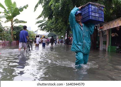 Jakarta, Indonesia - February 08th 2020 : Flood At Sunter Jaya, Kemayoran , Jakarta, Indonesia