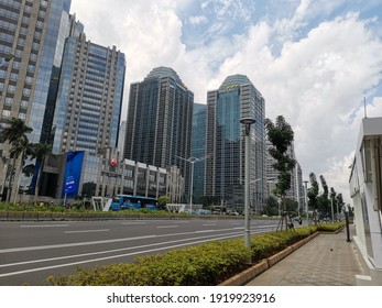 Jakarta, Indonesia - February 18, 2021: City Buildings Under The Clear Sky