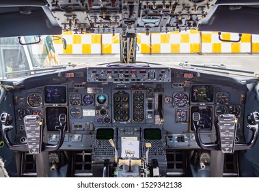 JAKARTA, INDONESIA - JANUARY 17, 2019 : Sriwijaya Air Boeing 737-300 Cockpit