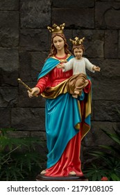 Jakarta, Indonesia - July 16, 2022: The beautiful statue of Mary Help of Christians in Monastery Wisma Salesian Don Bosco. 