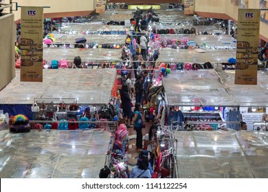 JAKARTA, INDONESIA - July 19, 2018: Crowd of people at Mangga Dua, big clothing wholesaler in the city