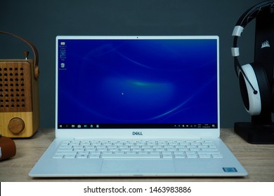 Jakarta, Indonesia - July 29, 2019: The Dell XPS 13 9380 Laptop Has A 13.3-inch, Ultra HD (3,840 X 2,160) UltraSharp InfinityEdge Touch Display. 