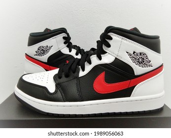 Jakarta, Indonesia - June 11th 2021: A Pair Of Air Jordan 1 Shoes