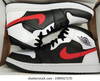 Jakarta, Indonesia - June 11th 2021: A Pair Of Air Jordan 1 Shoes