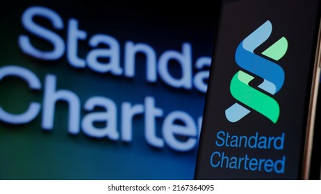 Jakarta, Indonesia - June 14, 2022: Standard Chartered Logo Displayed On Smartphone