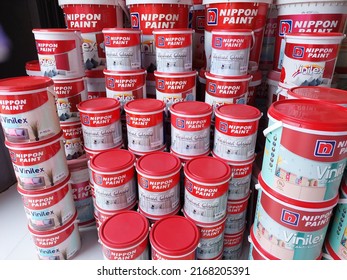 JAKARTA, INDONESIA - JUNE 15, 2022 :a Pile Of Nippon Paint Brand Paint At A Building Material Store In Jakarta