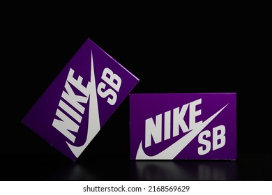 Jakarta, Indonesia - June 17, 2022: Nike SB Dunk Shoes Box On Black Background