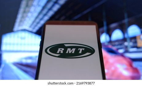 Jakarta, Indonesia - June 21, 2022: The RMT Logo Displayed On Smartphone. The National Union Of Rail, Maritime And Transport Workers Known As The RMT, British Trade Union Covering The Transport Sector