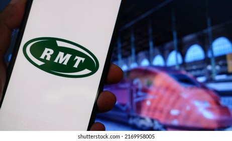 Jakarta, Indonesia - June 21, 2022: The RMT logo displayed on smartphone. The National Union of Rail, Maritime and Transport Workers known as the RMT, British trade union covering the transport sector
