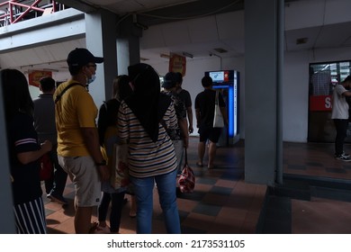 Jakarta, Indonesia - June 26 2022 : ATM Queue At Jakarta Fair Or Antrean ATM Di PRJ