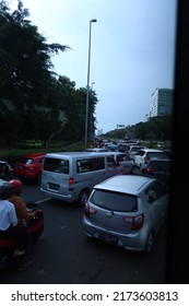 Jakarta, Indonesia - June 26 2022 : Traffic Jam On A Street Heading For Jakarta Fair Or Macet PRJ