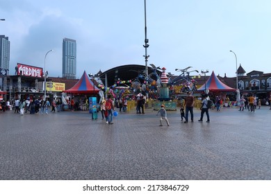 Jakarta, Indonesia - June 26 2022 : Family Having Fun At Jakarta Fair Playground 