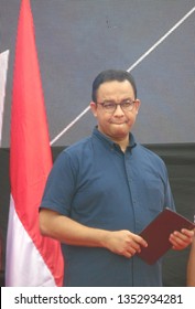 Jakarta, Indonesia - March 24, 2019: DKI Jakarta Governor Anies Baswedan Attends The Inauguration At Bundaran HI.