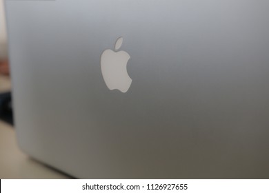 Jakarta, Indonesia - March 27 2017: Apple Logo At The Back Of Macbook Pro Laptop