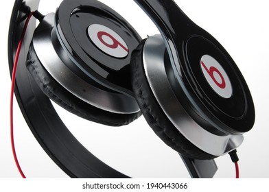 Jakarta, Indonesia - March, 27th 2018 - Headphones with Beats Solo HD by Dr Dre, in white background. 