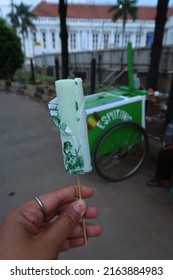 Jakarta, Indonesia - May 24 2022 : Es Potong or Ice lolly sold with small cart in Old Town Square area