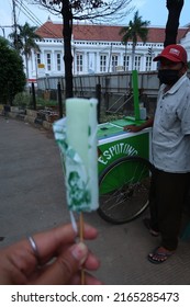 Jakarta, Indonesia - May 24 2022 : Es Potong or Ice lolly sold with small cart in Old Town Square area