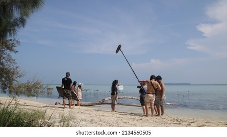 Jakarta, Indonesia - May 28, 2019: Some Film Crew Are Shooting A Scene On A Beach