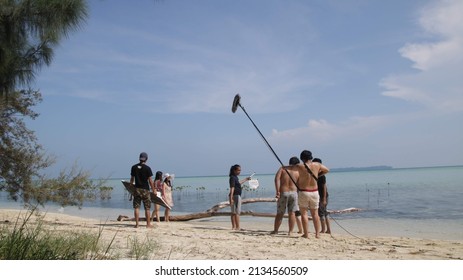 Jakarta, Indonesia - May 28, 2019: Some Film Crew Are Shooting A Scene On A Beach