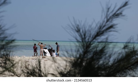 Jakarta, Indonesia - May 28, 2019: Some Film Crew Are Shooting A Scene On A Beach