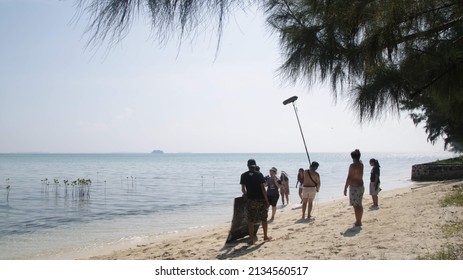 Jakarta, Indonesia - May 28, 2019: Some Film Crew Are Shooting A Scene On A Beach