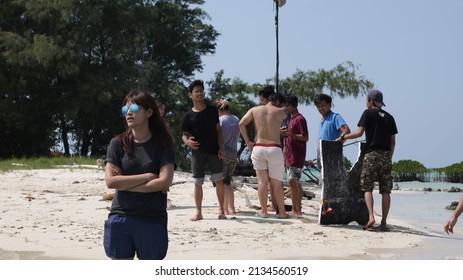 Jakarta, Indonesia - May 28, 2019: Some Film Crew Are Shooting A Scene On A Beach