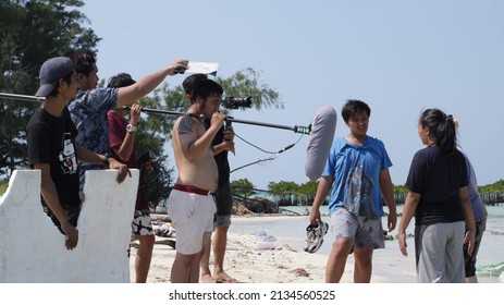 Jakarta, Indonesia - May 28, 2019: Some Film Crew Are Shooting A Scene On A Beach