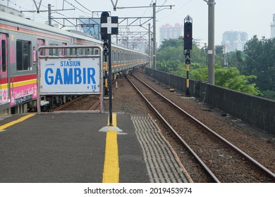 Jakarta, Indonesia. May 5, 2016. View Of The Railway Route From The Platform Of Gambir Station.