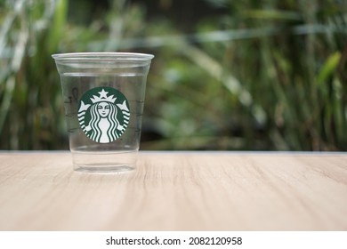 Jakarta, Indonesia. November, 28 2021. Starbuck's used cups are ready to be recycled.        