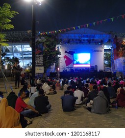 Jakarta, Indonesia - October 06, 2018: Watch With The Opening Of The 2018 Asian Para Games Through The Big Screen In Senayan.