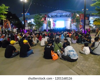 Jakarta, Indonesia - October 06, 2018: Watch With The Opening Of The 2018 Asian Para Games Through The Big Screen In Senayan.