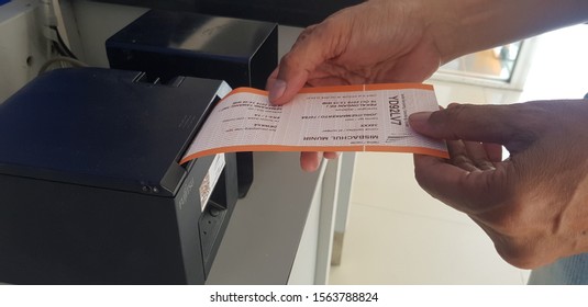  Jakarta, Indonesia - October 10th 2019, Man Holding A Train Ticket Of PT.KAI