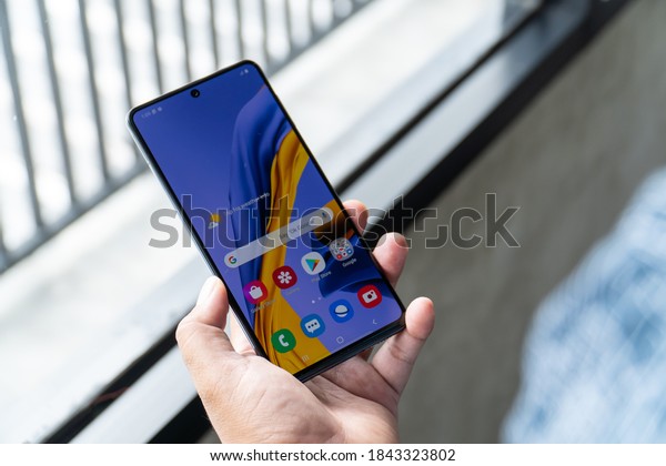 Jakarta,\
Indonesia - October 29, 2020: The Samsung Galaxy M51 has a 6.7\