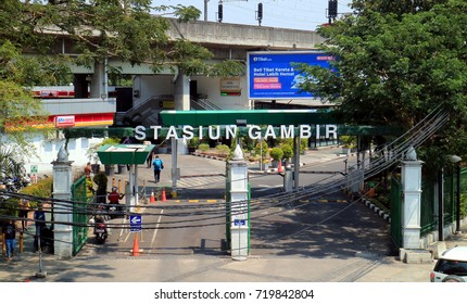 Jakarta, Indonesia - September 22, 2017: South Gate Of Gambir Railway Station, Central Jakarta.