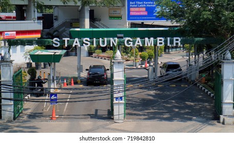 Jakarta, Indonesia - September 22, 2017: South Gate Of Gambir Railway Station, Central Jakarta.