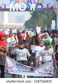 Jakarta, Indonesia - September 23, 2018: Jakarta Disabled People At 2018 Momo Indonesia Asian Para Games Parade.