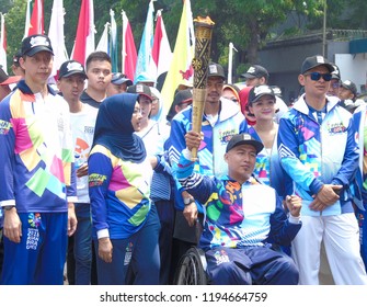 Jakarta, Indonesia - September 30, 2018 : The Festive Atmosphere Of The Asian Para Games Festival Torch Relay 2018.