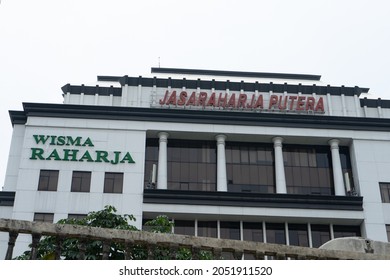 Jakarta, Oct 4th 2021: Gedung Wisma Raharja With The Clear Sky Background