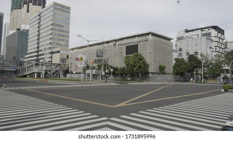 Jakarta,Indonesia - April 24, 2020 The Situation Of Jakarta City During The Lock Down (PSBB) To Prevent The Spread Covid 19 Pandemic For Infection Risk