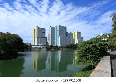 Jakarta,Indonesia - March 1,2021 : A Blurry And Noisy Photo Of Wisma Atlet Kemayoran Jakarta As An Emergency COVID-19 Hospital