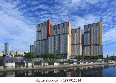 Jakarta,Indonesia - March 1,2021 : A Blurry And Noisy Photo Of Wisma Atlet Kemayoran Jakarta As An Emergency COVID-19 Hospital