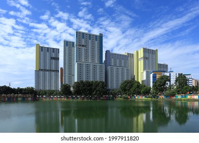 Jakarta,Indonesia - March 1,2021 : A Blurry And Noisy Photo Of Wisma Atlet Kemayoran Jakarta As An Emergency COVID-19 Hospital