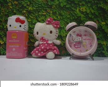 Jakarta,Indonesia - Sept 5, 2020 : Studio Shot Of Hello Kitty Figure, Fictional Character By Sanrio.It's A Staple Of Kawaii Segment Of Japanese Popular Culture.blur Photo