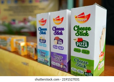 Jakarta,indonesia,august 2022,Various Flavors Of Cheese Stick On The Table, Produced By PT Emina Cheese Indonesia