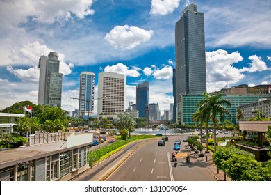 Jalan Bundaran HI center of Jakarta  on Java, Indonesia.