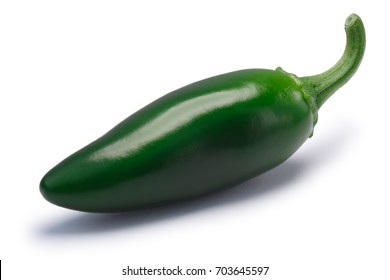 Jalapeno chile pepper, whole pod, green. Clipping paths, shadow separated