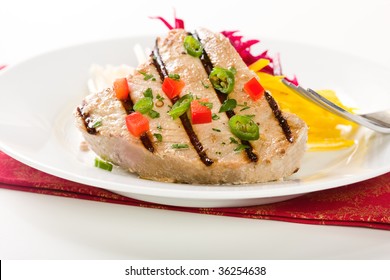 Jalapeno Marinated Grilled Tuna Steak With Beet And Jicama Slaw