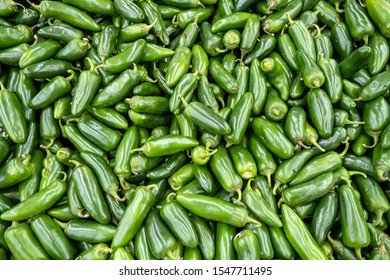 Jalapeno Peppers For Sale At A Supermarket Produce Section, Full Frame