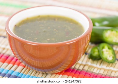 Jalapeno Relish - Bowl Of Jalapeno Sauce On A Colourful Background.